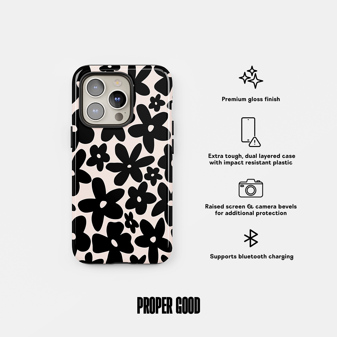 Floral Tough Phone Case Black