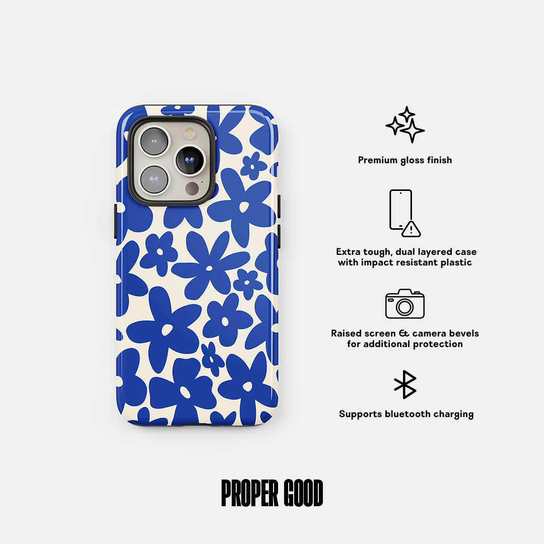Floral Tough Phone Case Blue