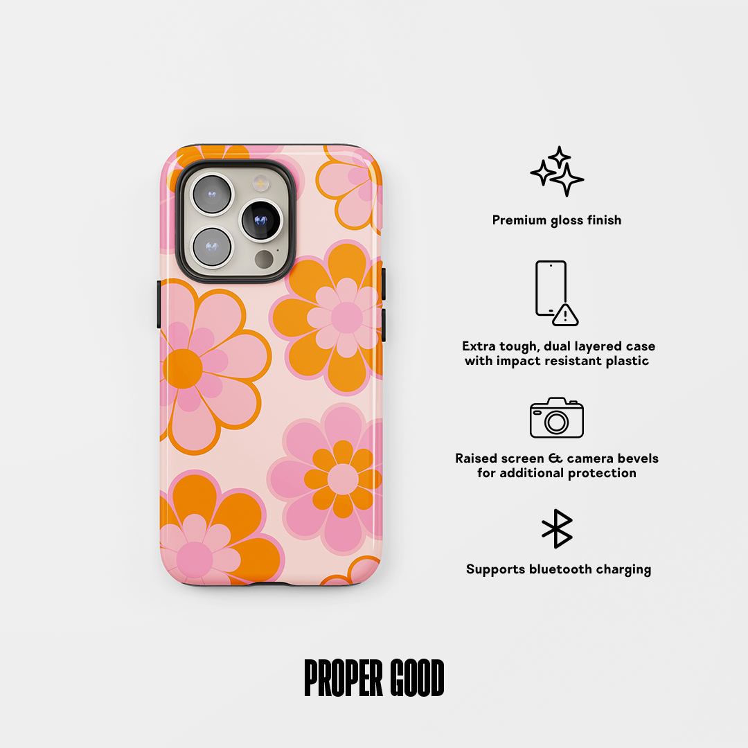 Retro Florals Tough Phone Case Pink Orange