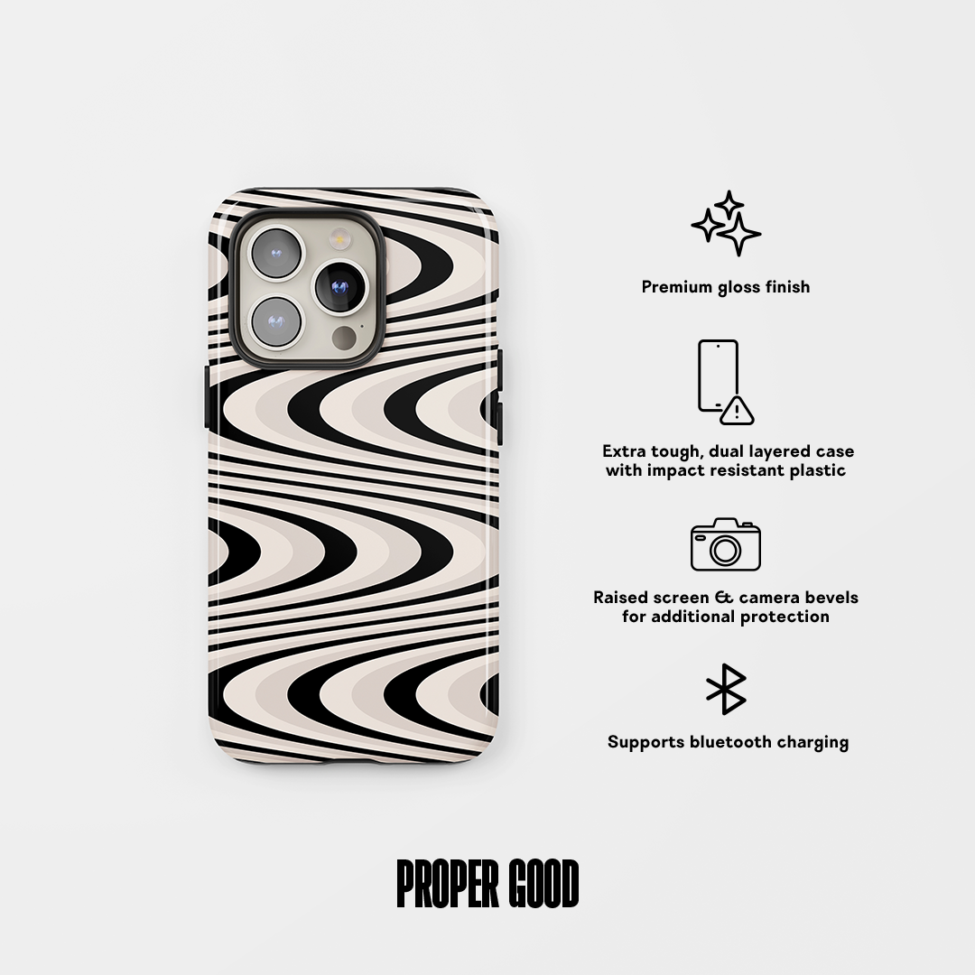 Wavy Tough Phone Case Black White