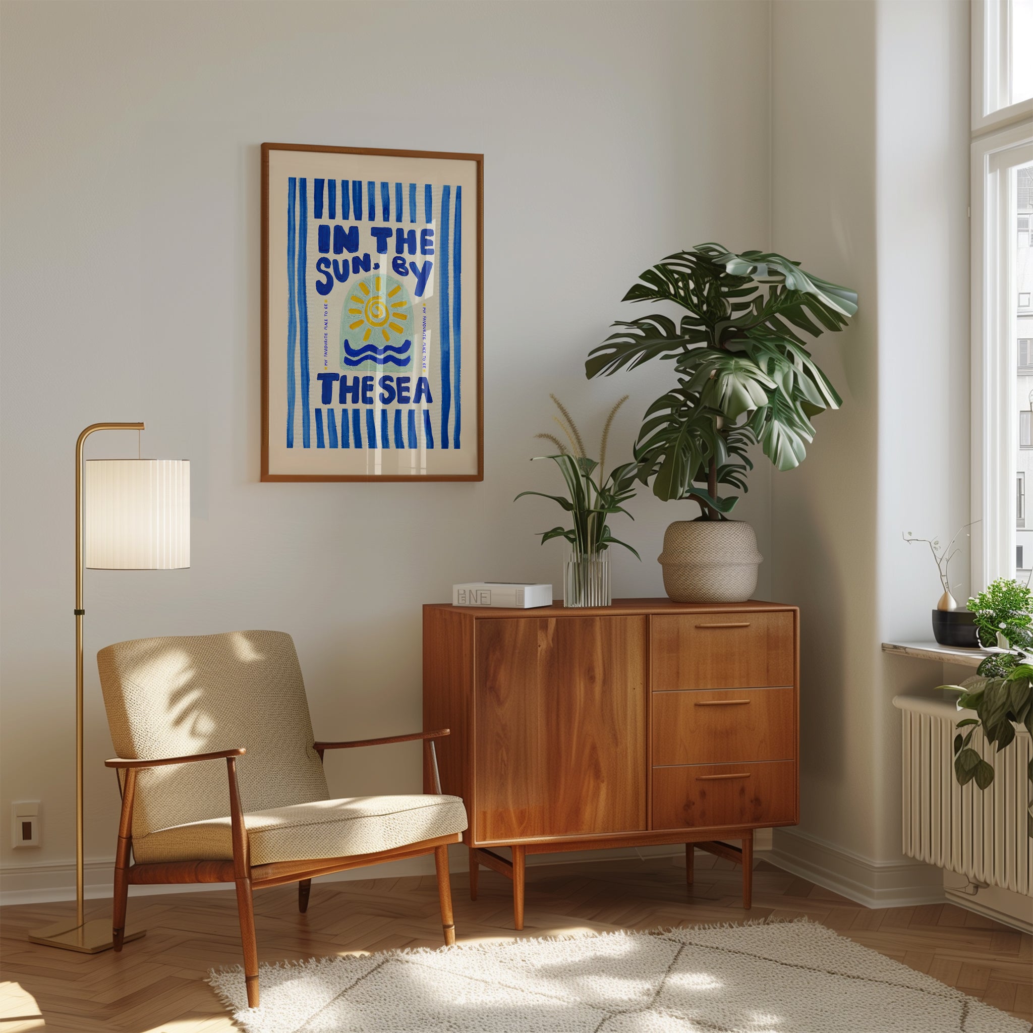 In The Sun By The Sea Stripes Hand Painted Print