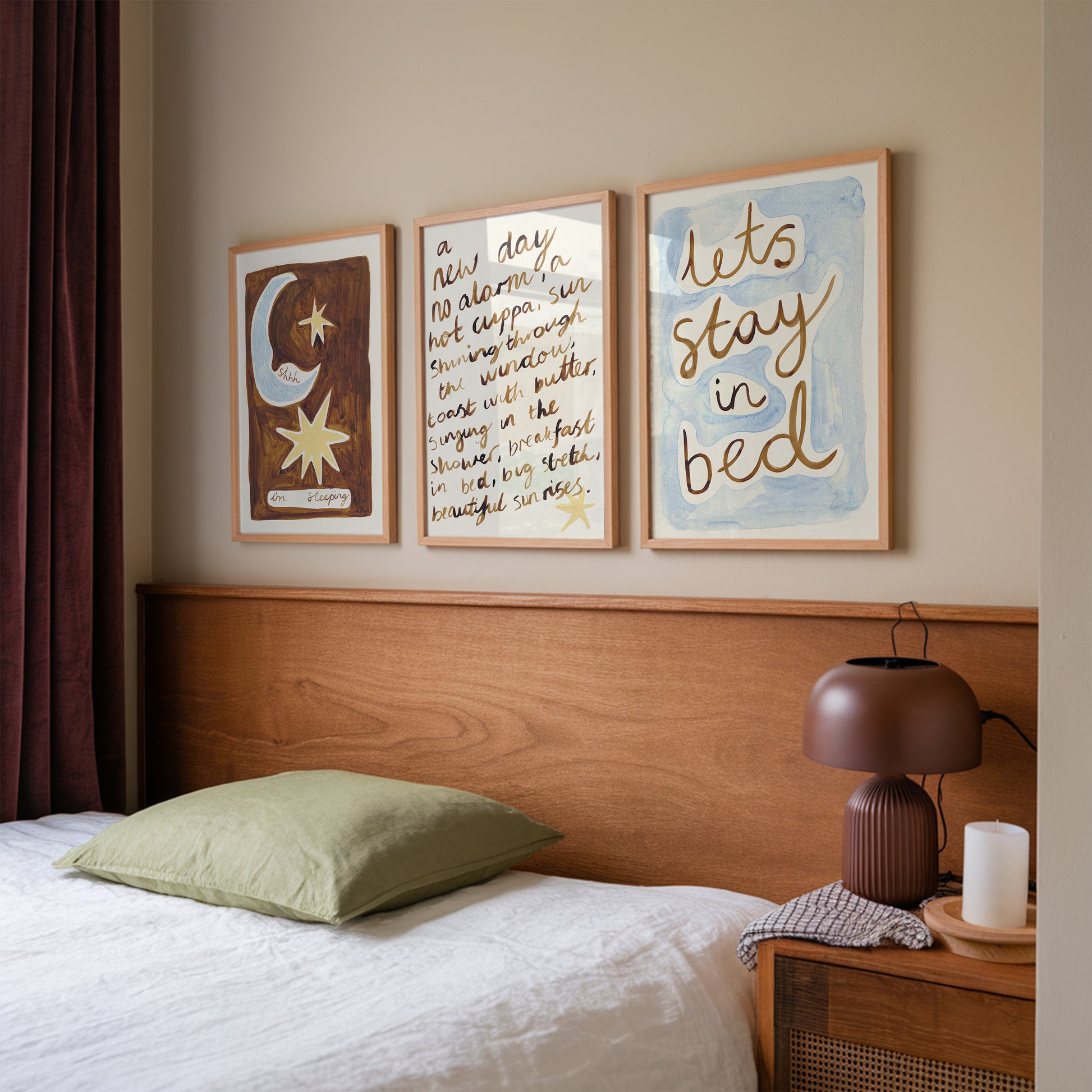 Let's Stay in Bed Bedroom Quote Hand Painted Print
