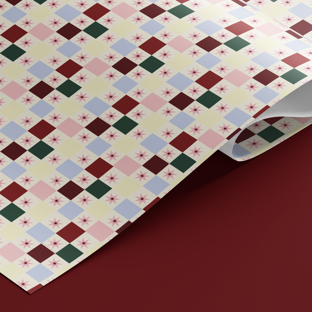 Christmas Check & Stars Wrapping Paper