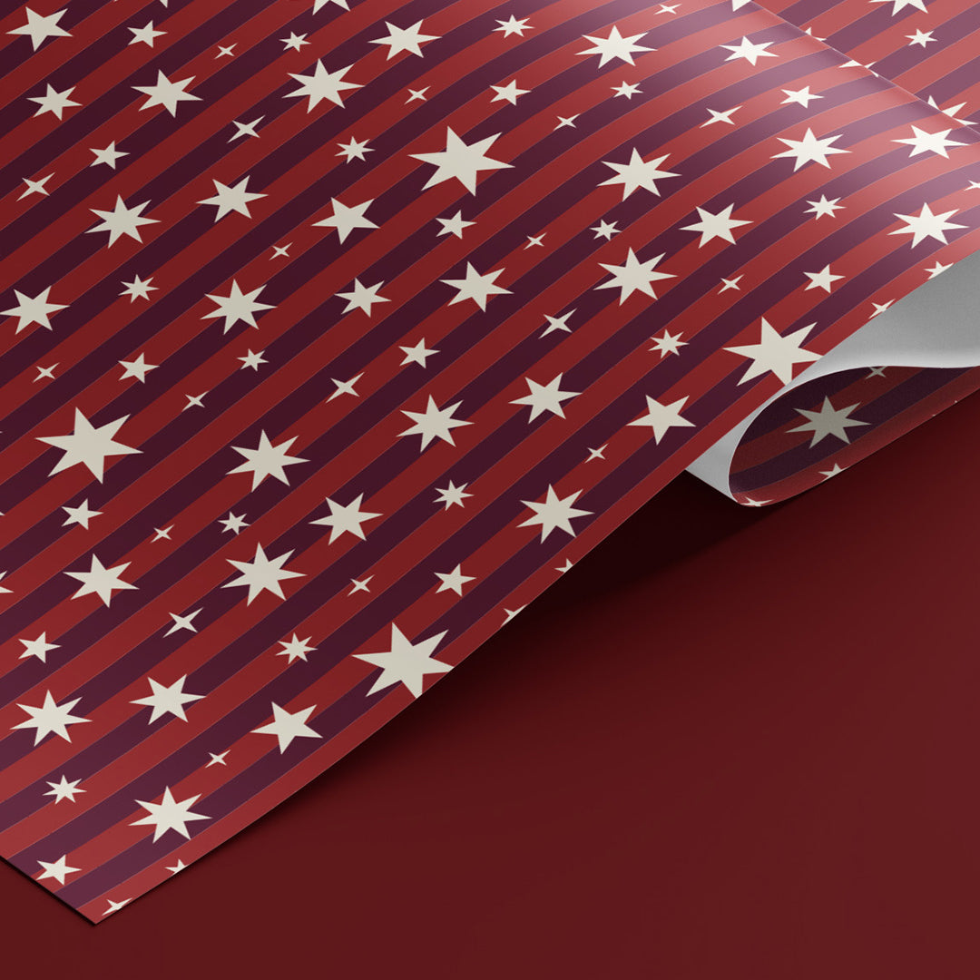 Christmas Stars Stripes Wrapping Paper