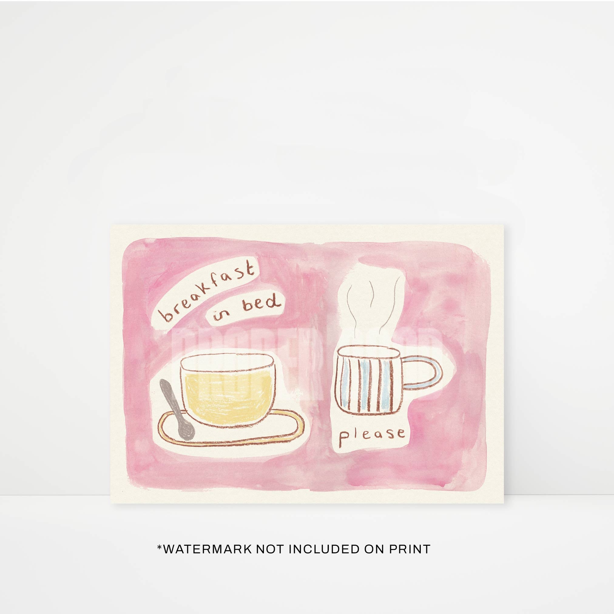 Breakfast in Bed Quote Hand Painted Print