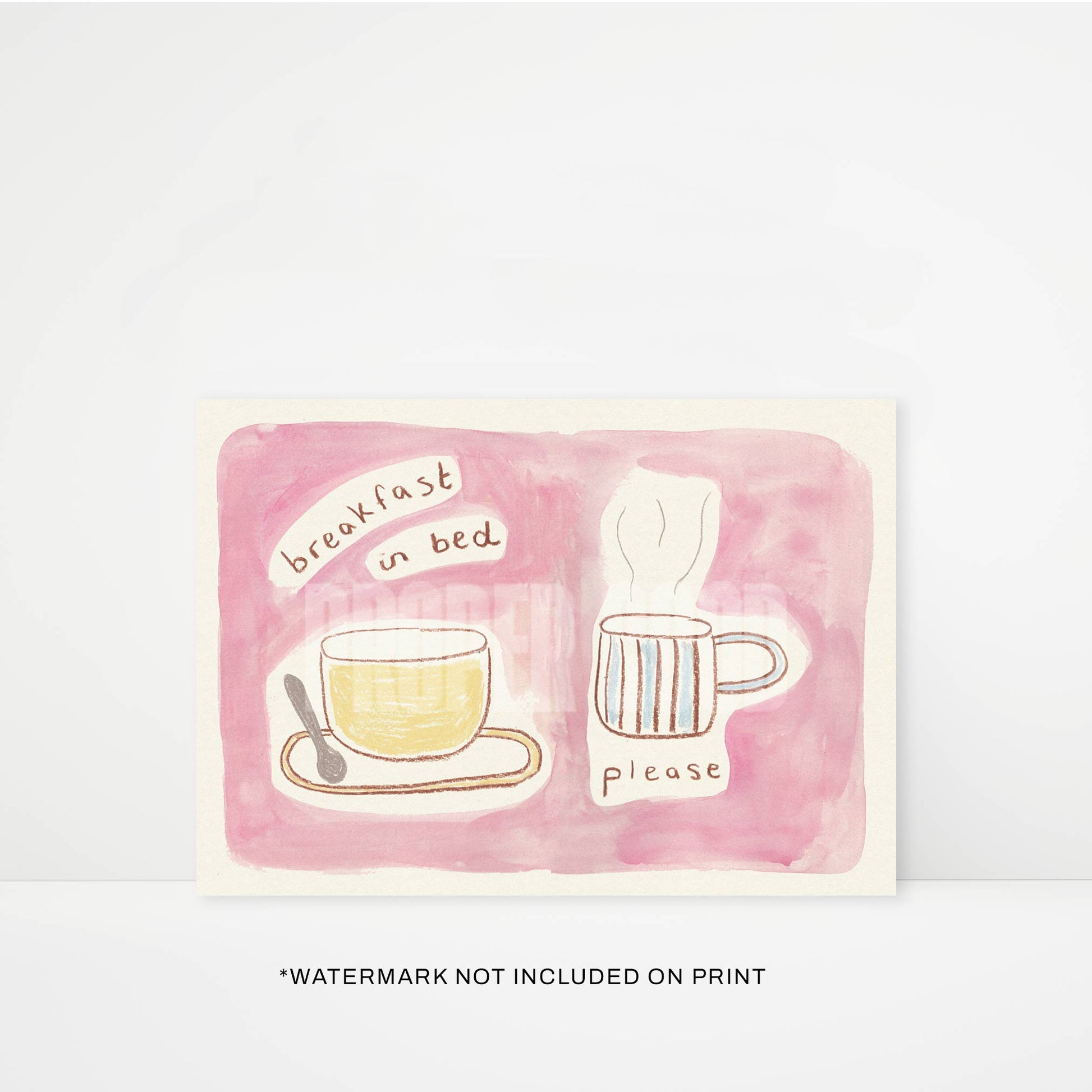 Breakfast in Bed Quote Hand Painted Print