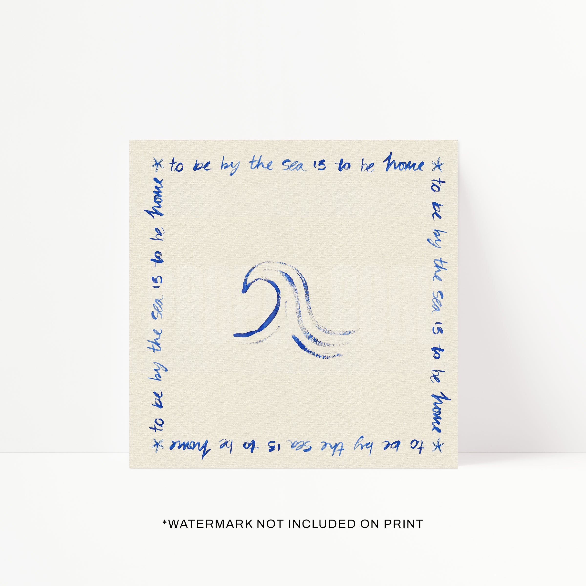 By The Sea Quote Square Hand Painted Print