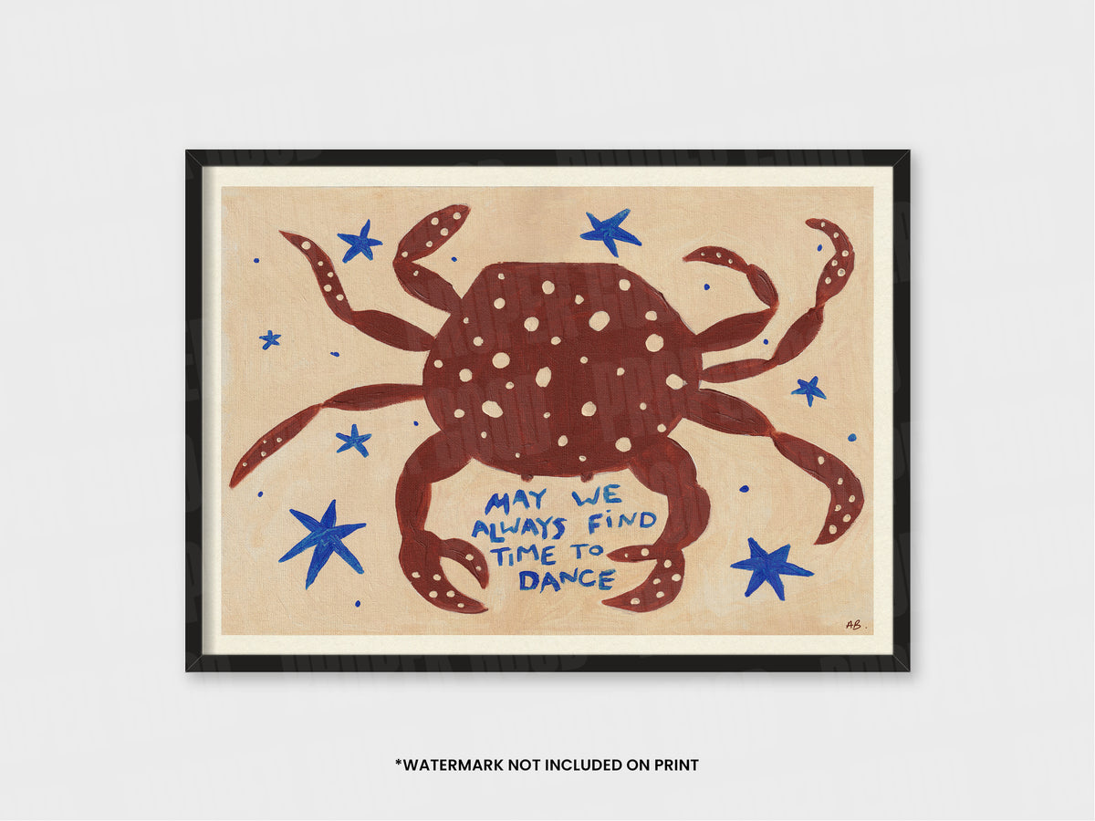 Dancing Crab Quote Hand Painted Print