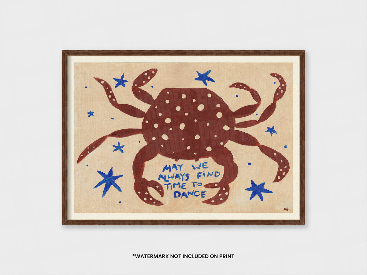 Dancing Crab Quote Hand Painted Print