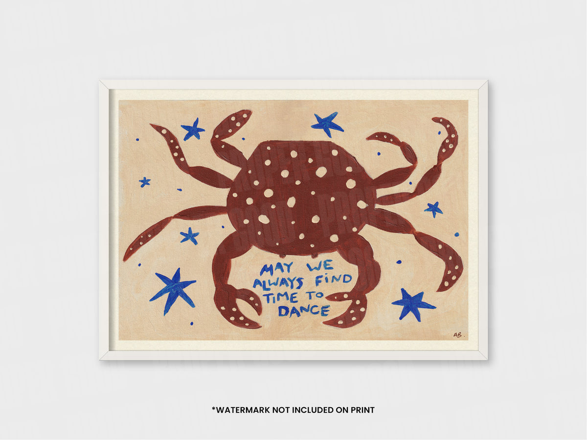 Dancing Crab Quote Hand Painted Print
