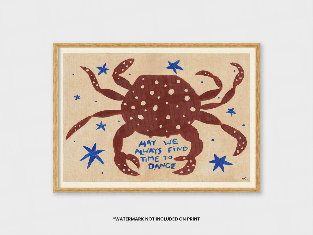 Dancing Crab Quote Hand Painted Print