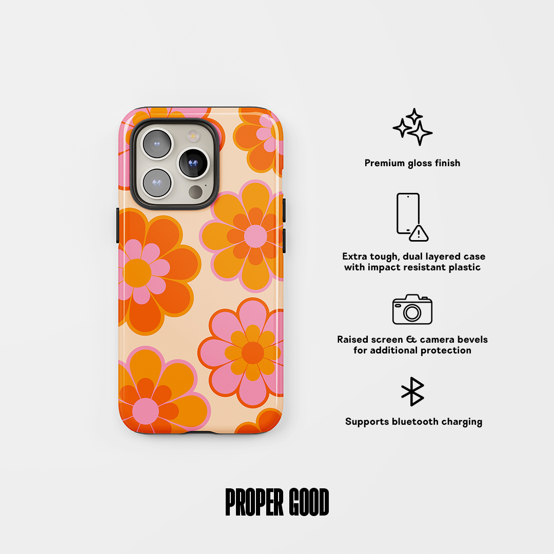 Retro Florals Tough Phone Case Bright Orange Pink