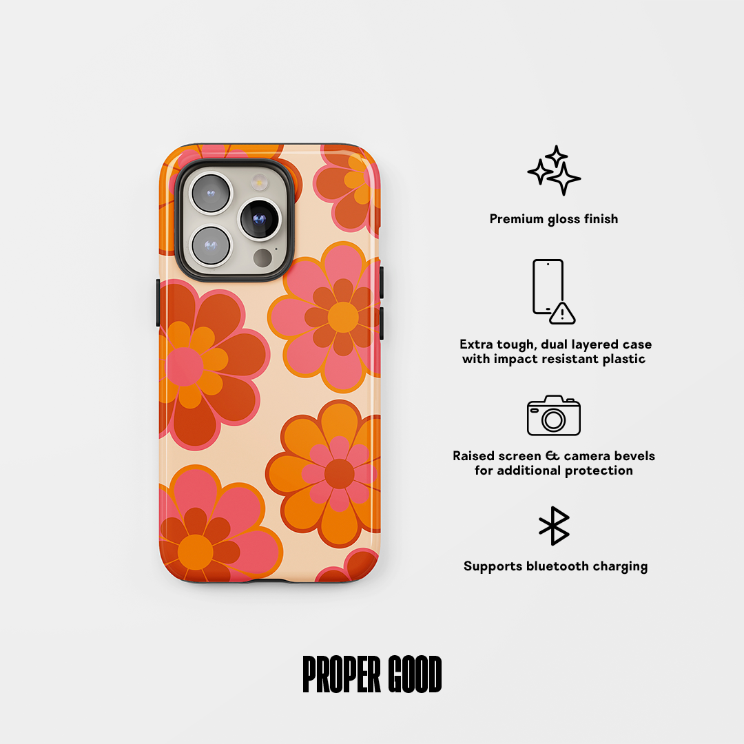 Retro Florals Tough Phone Case Dark Orange Pink