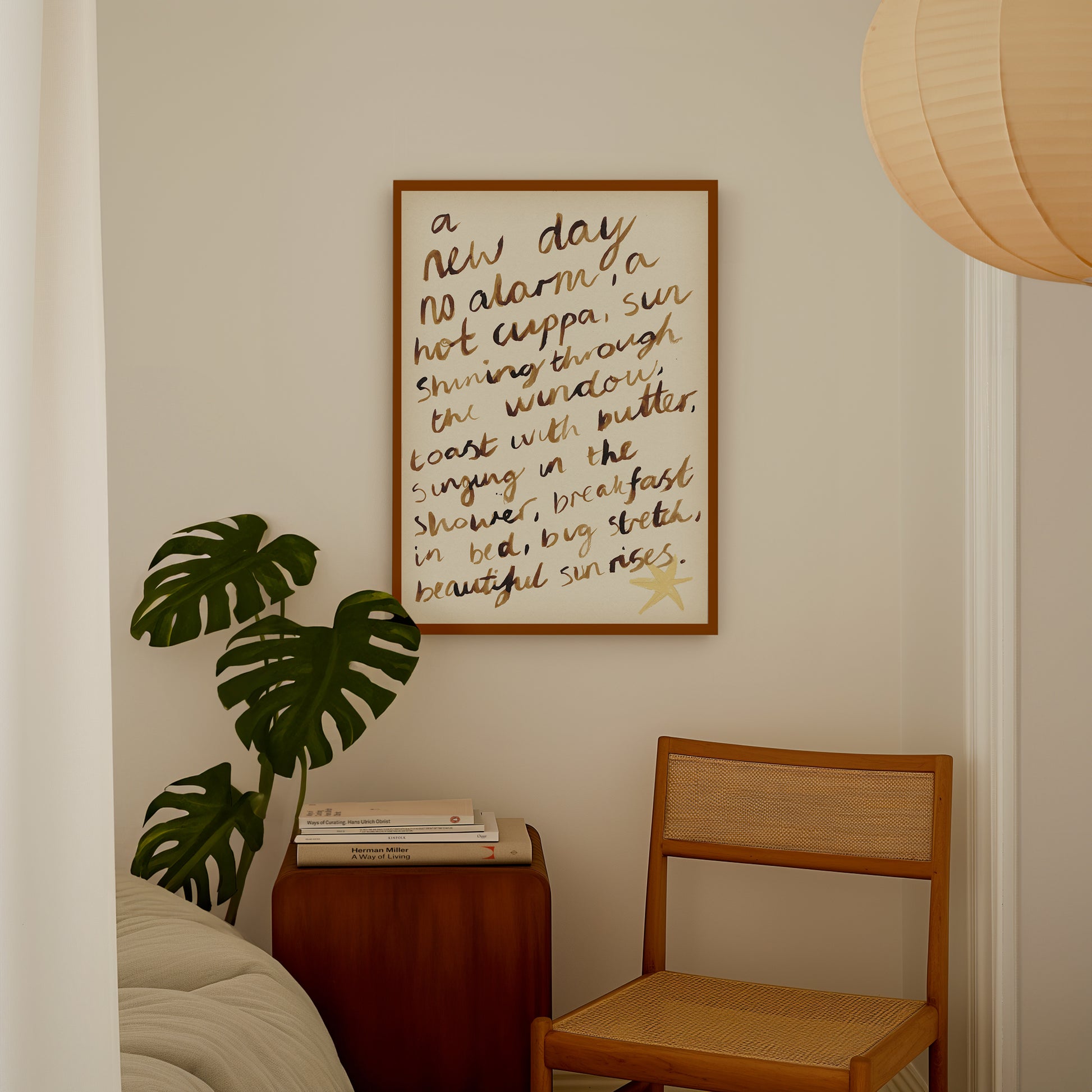Mornings Quote Bedroom Hand Painted Print