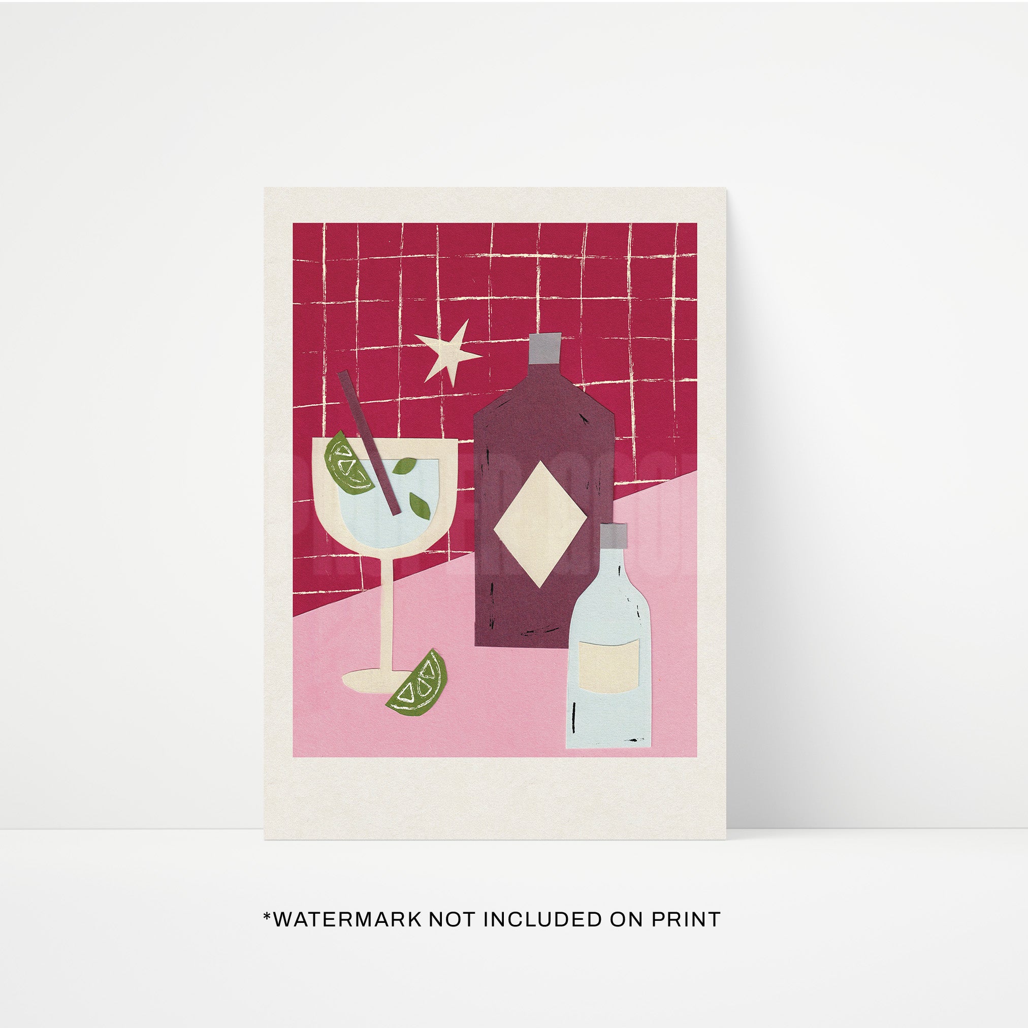 Gin Night Hand Collaged Print | STUDIO SALE