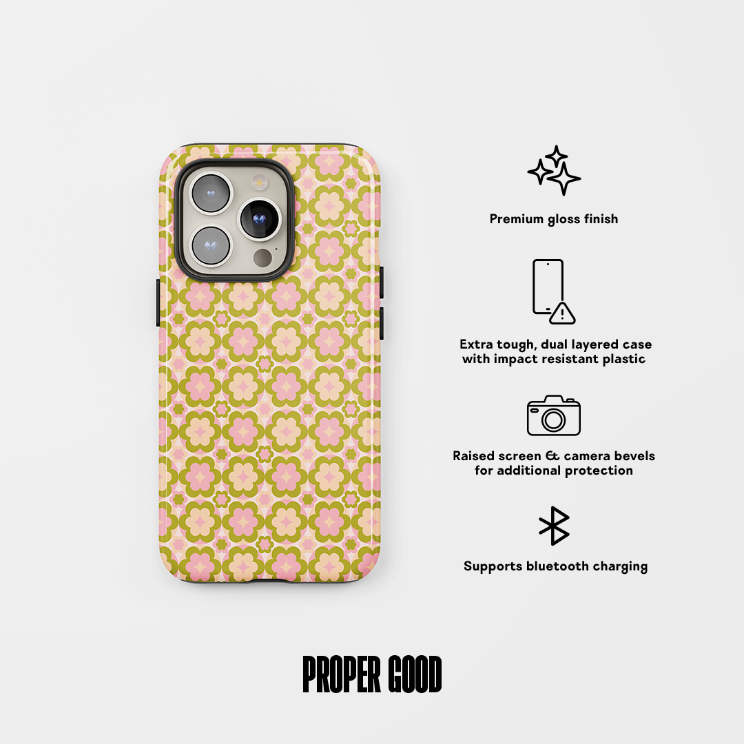 Retro Pattern Tough Phone Case Green Pink