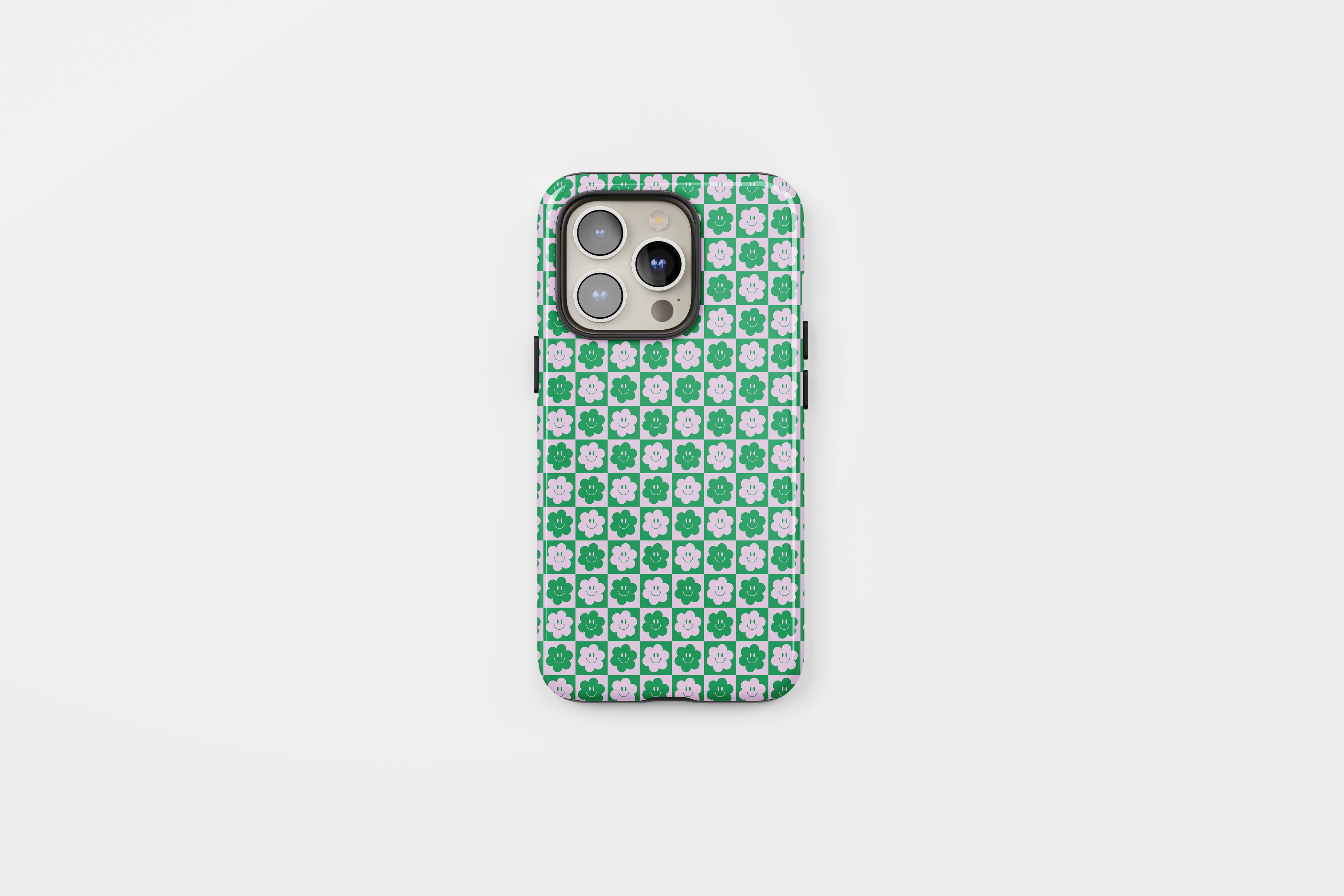 Smiley Checkered Flower Tough Phone Case Blue Lilac