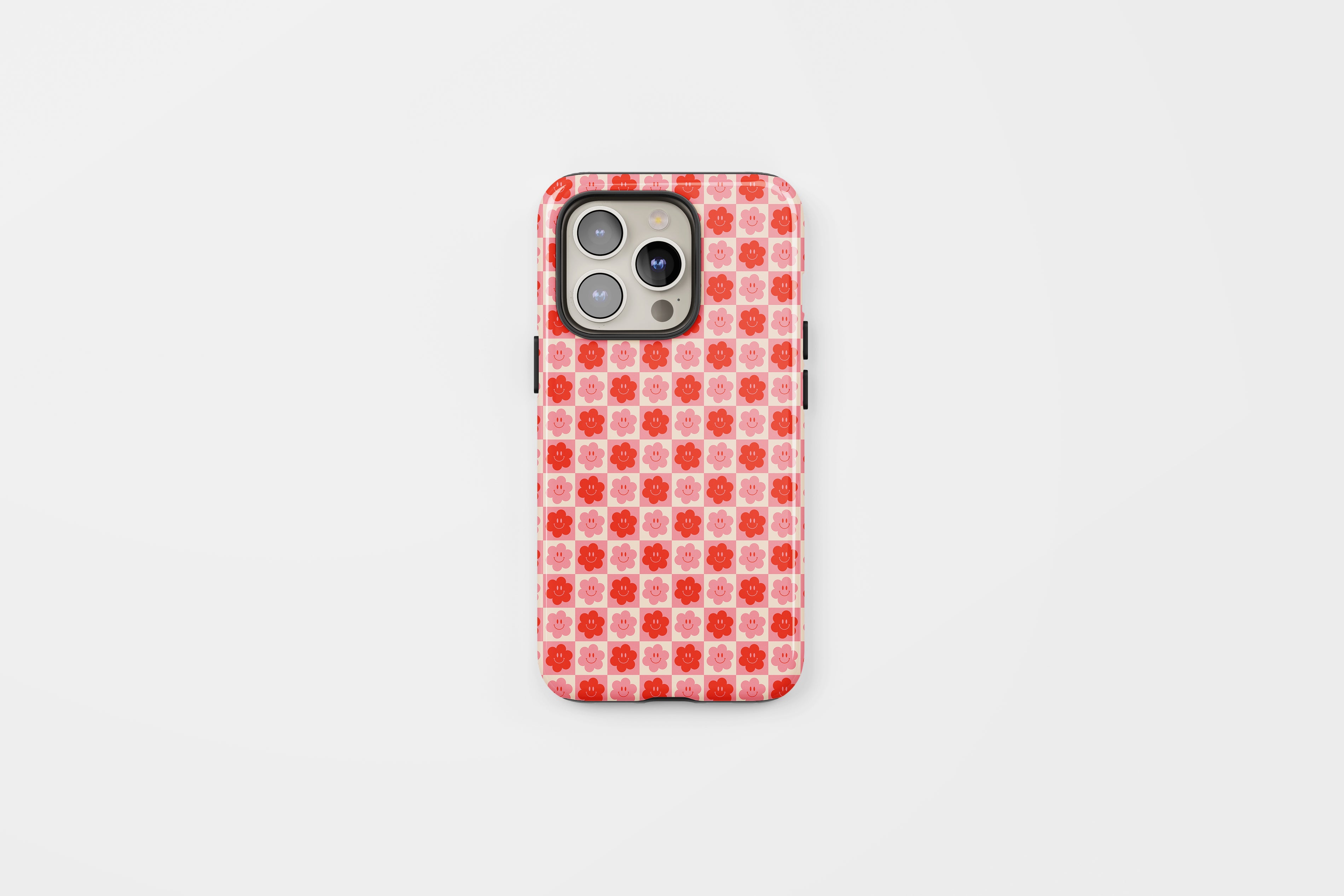 Smiley Checkered Flower Tough Phone Case Red Pink