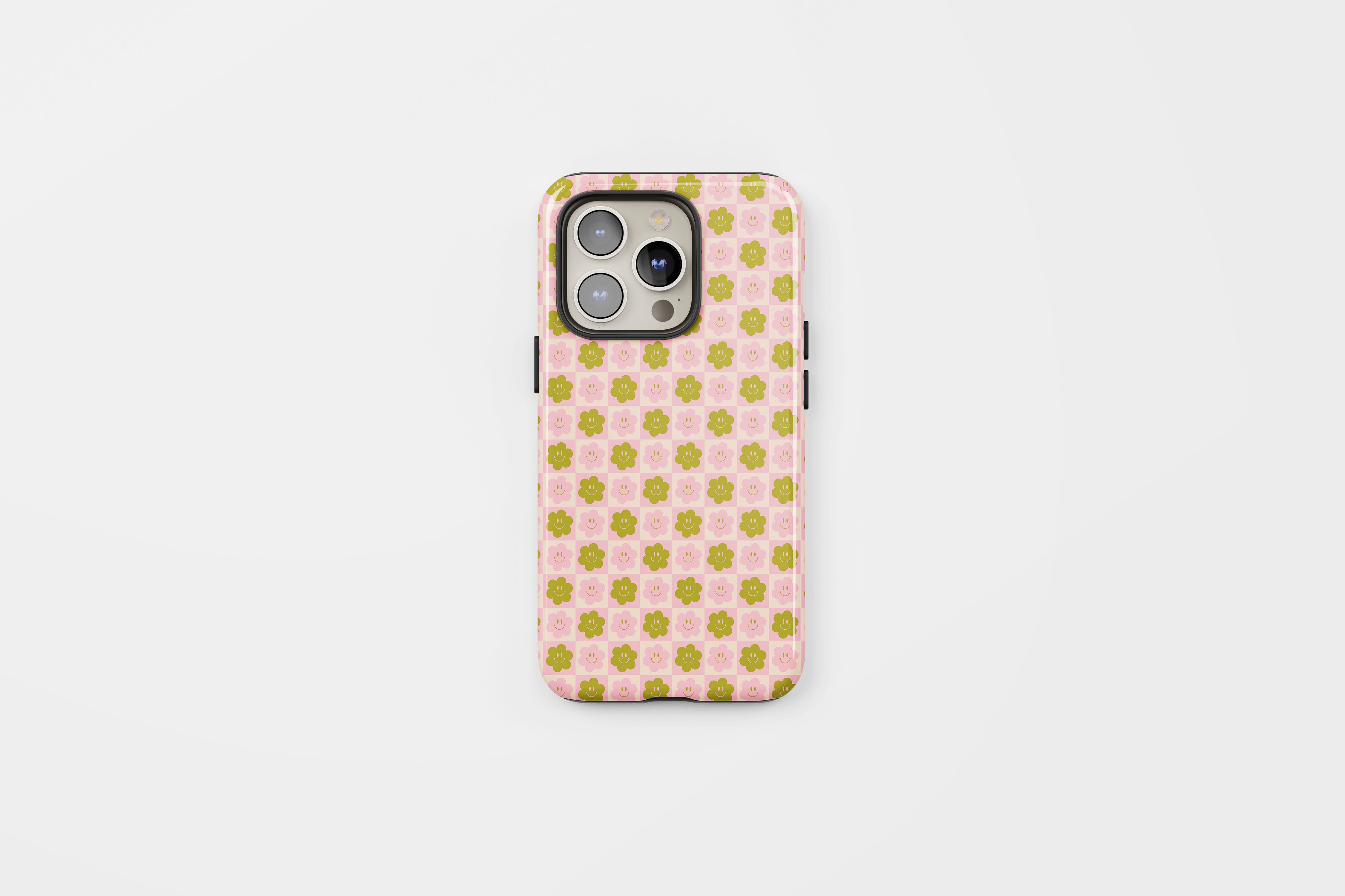 Smiley Checkered Flower Tough Phone Case Sage Pink