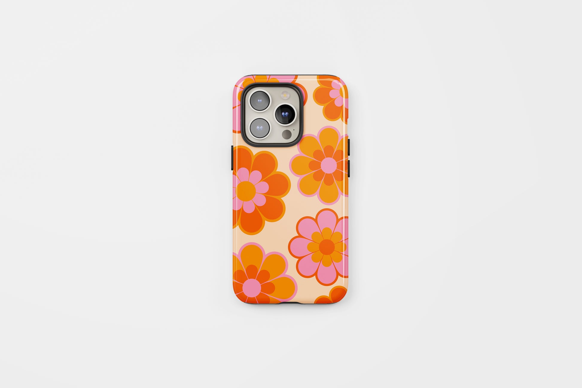 Retro Florals Tough Phone Case Bright Orange Pink