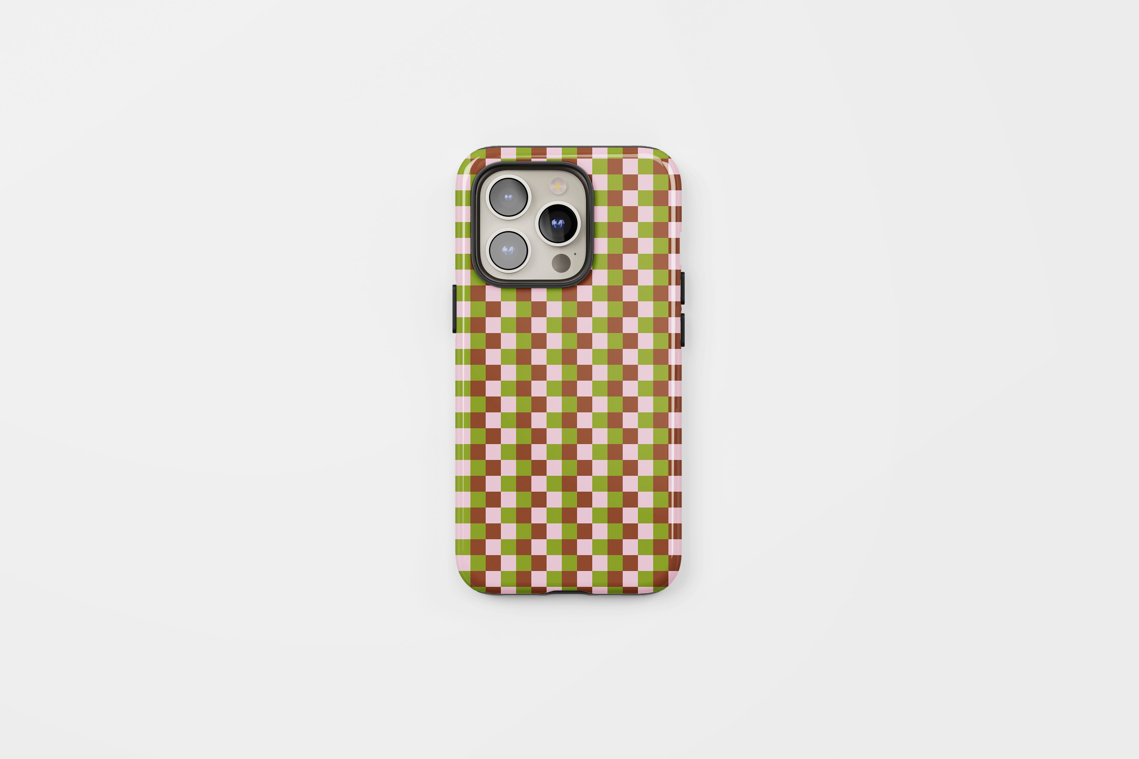 Check Tough Phone Case Green Pink Brown