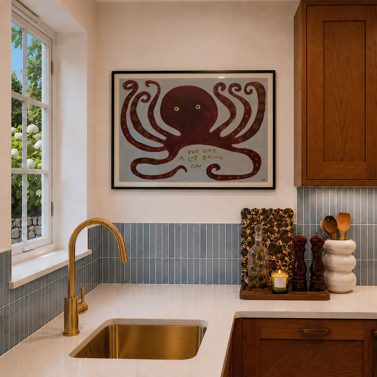 Busy Octopus Quote Hand Painted Print