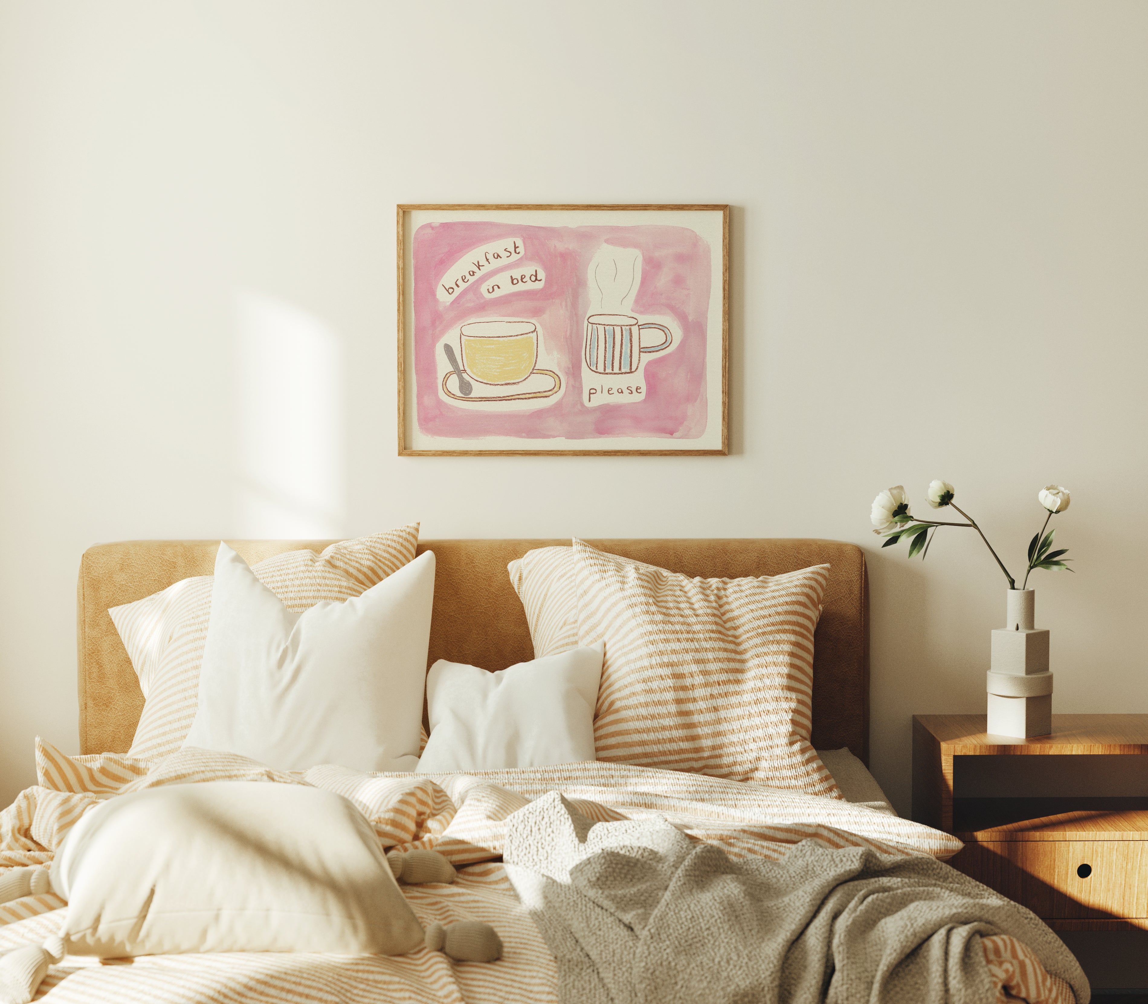 Breakfast in Bed Quote Hand Painted Print
