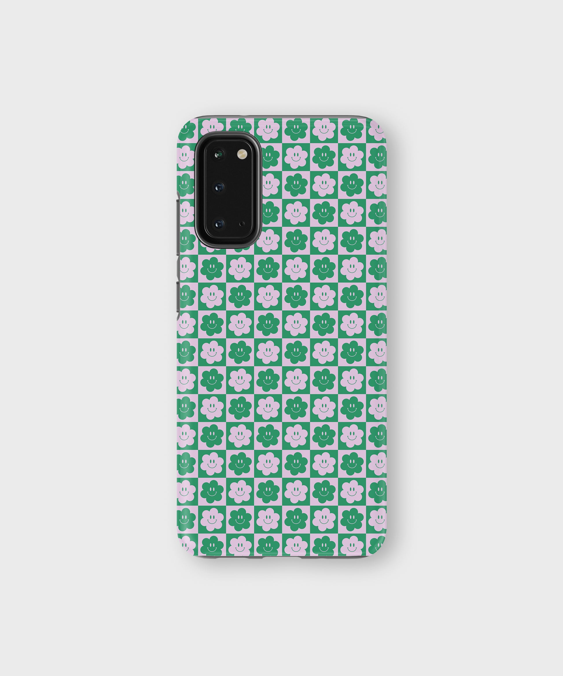 Smiley Checkered Flower Tough Phone Case Blue Lilac