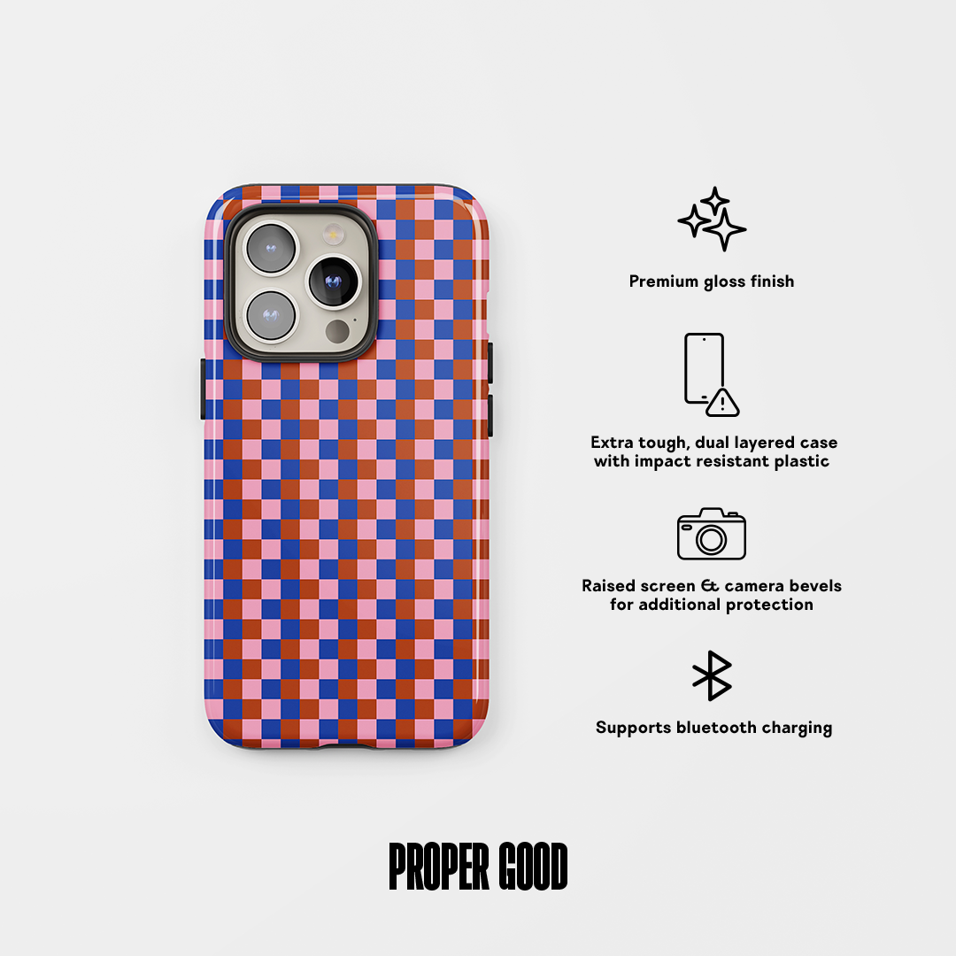 Check Tough Phone Case Rust Blue Pink