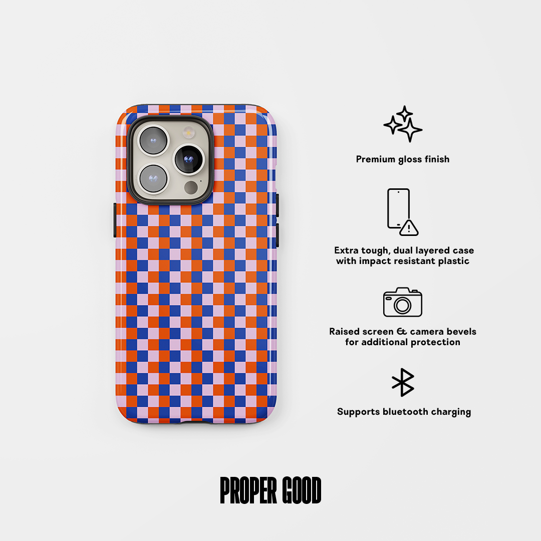 Check Tough Phone Case Red Blue Pink