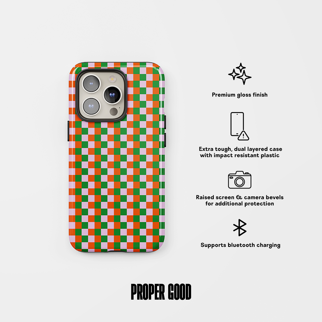 Check Tough Phone Case Green Pink Red