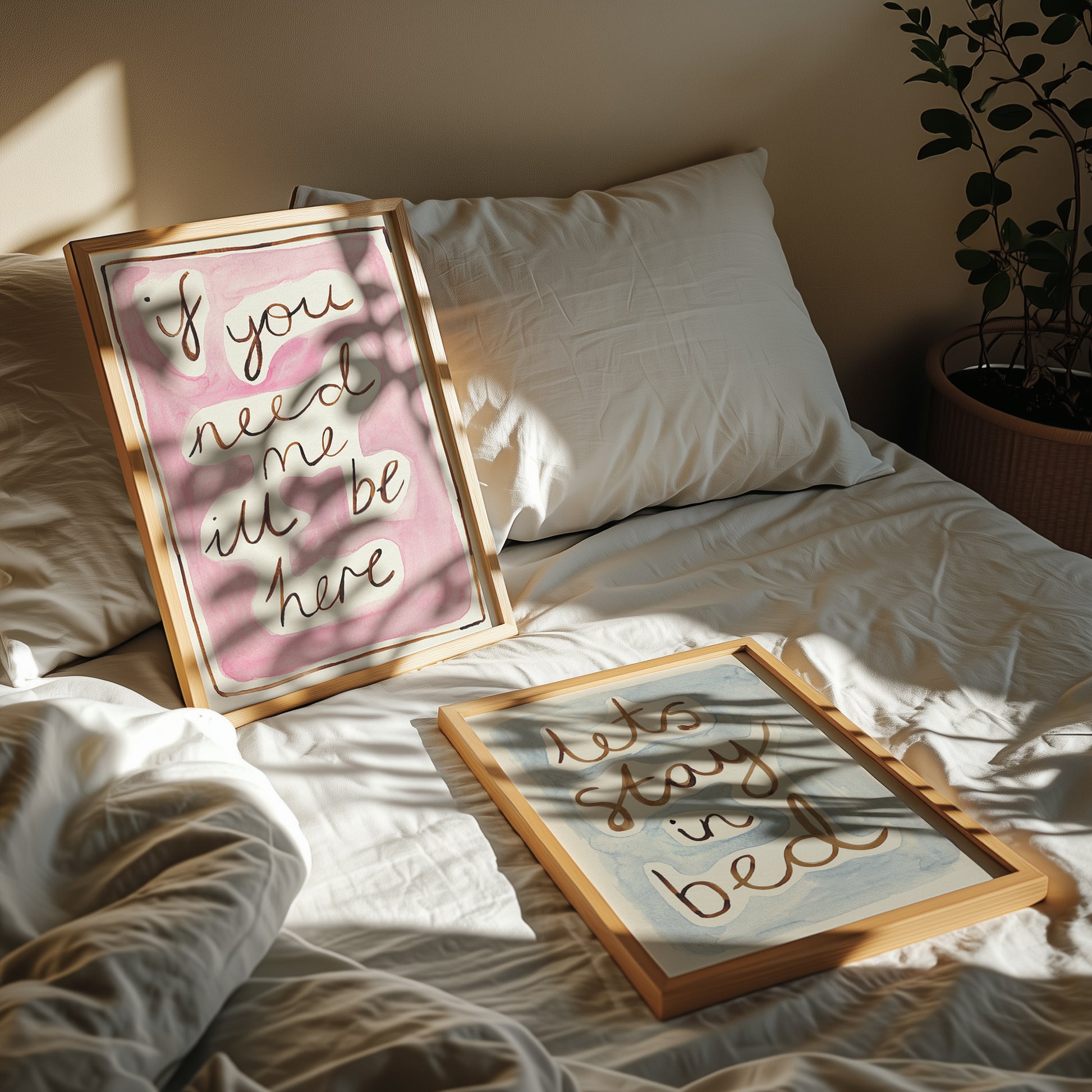 Let's Stay in Bed Bedroom Quote Hand Painted Print