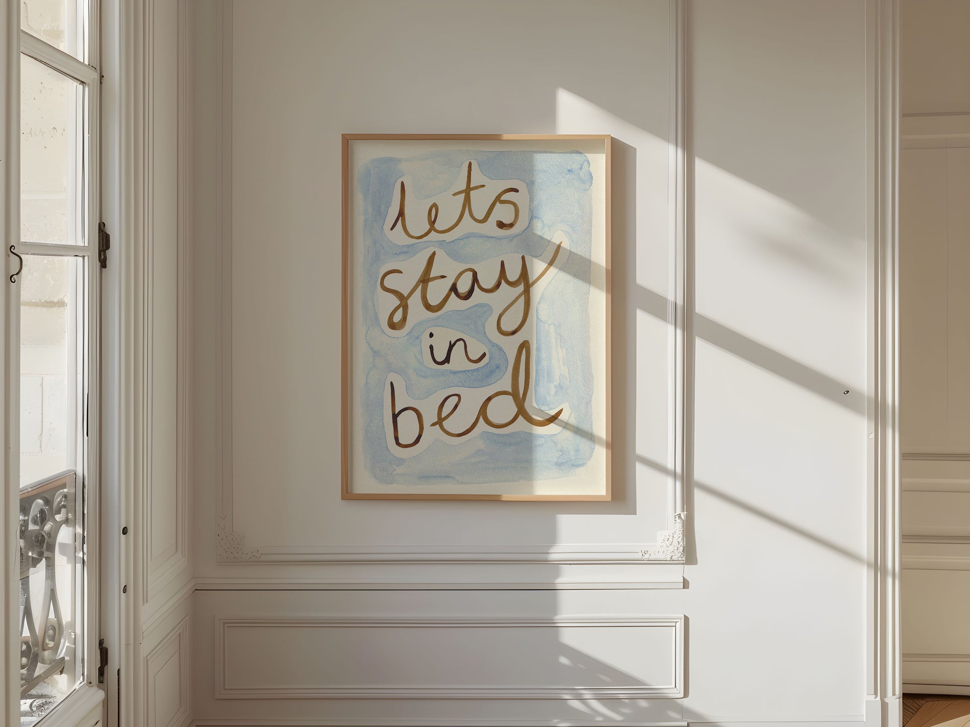 Let's Stay in Bed Bedroom Quote Hand Painted Print