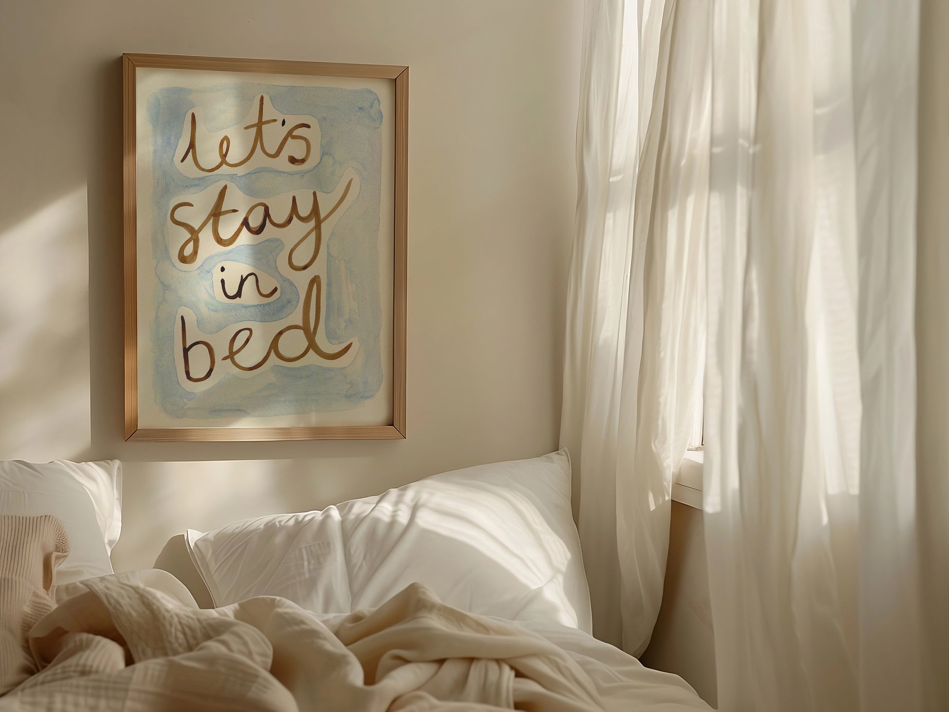 Let's Stay in Bed Bedroom Quote Hand Painted Print